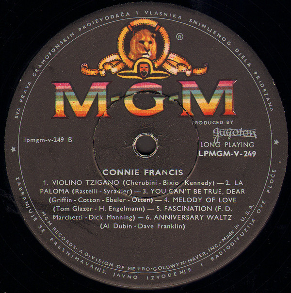 Connie Francis - Pjeva Svoje Najveće Uspjehe (LP, Comp, Mono)